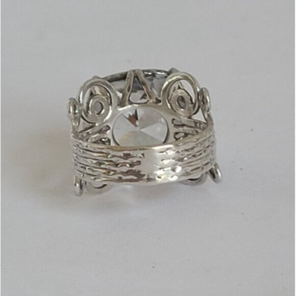 Vintage Sterling Silver Large Chunky Filigree Huge Cushion Cut CZ Crystal Ring - Picture 11 of 15